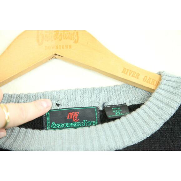 Vintage Abercrombie & Fitch Wool Sweater Mens XL Stag Head Deer Intarsia L/XL 48 - Picture 4 of 6